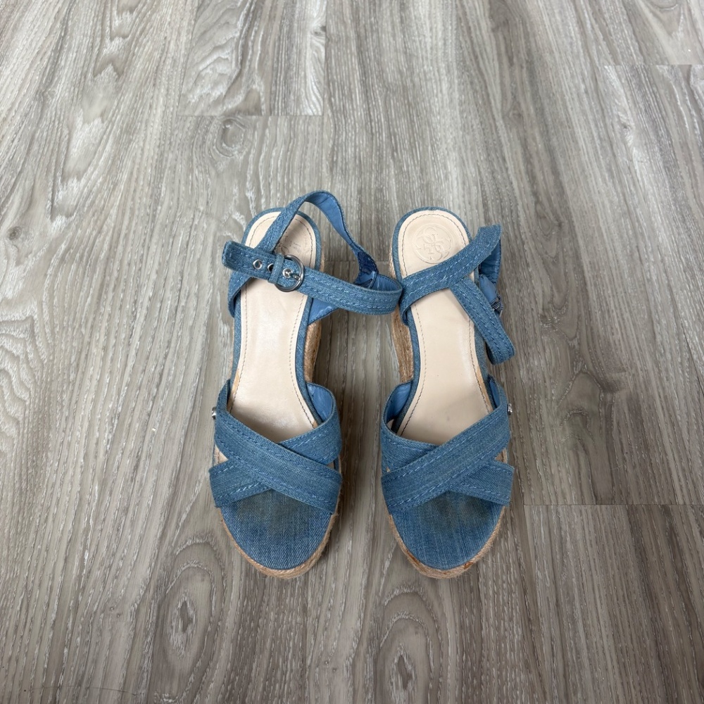 Guess espadrille wedges, blue denim, size 8M